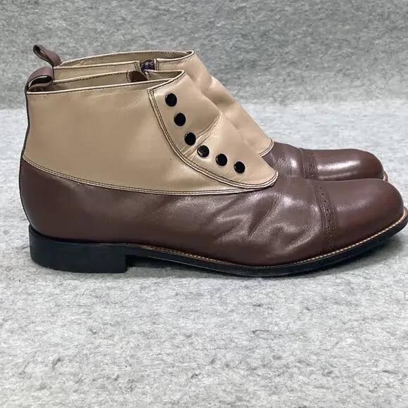 Stacy Adams Madison Mens 11 EE WW Brown Tan Leather Spat Boots Cap Toe Steampunk - Picture 5 of 13